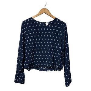 Aeropostale Navy boho floral long sleeve scalloped hem top